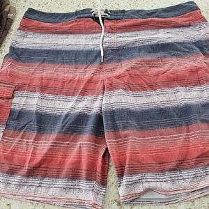 Striped Red and Gray Men's Swim Shorts